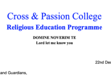 Parent & Guardian Updates Religious Education Department 22nd December 2023